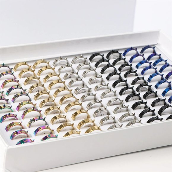 Multicolor Spike Stainless Steel Rings - Picture 3 of 7